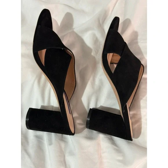 Stuart Weitzman Galene Black Suede Block Heel Mules Open Toe Sandals Spain 8.5 - Picture 6 of 10